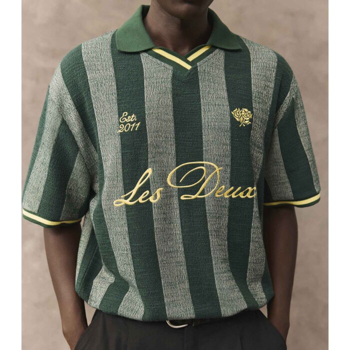 LES DEUX - Les Deux - Stripe football polo | Polo T-shirt Pine Green
