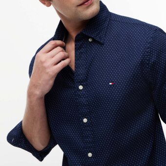Tommy Hilfiger  - Tommy Hilfiger - Flex poplin mini print | Skjorte Carbon Navy