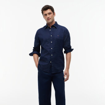Tommy Hilfiger  - Tommy Hilfiger - Flex poplin mini print | Skjorte Carbon Navy