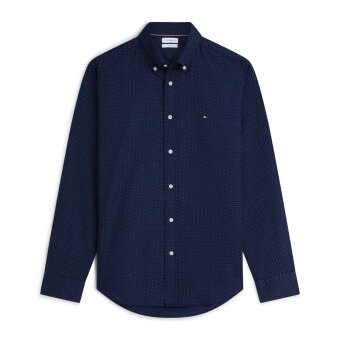 Tommy Hilfiger  - Tommy Hilfiger - Flex poplin mini print | Skjorte Carbon Navy