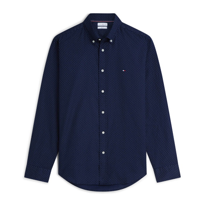 Tommy Hilfiger  - Tommy Hilfiger - Flex poplin mini print | Skjorte Carbon Navy