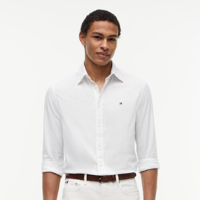 Tommy Hilfiger  - Tommy Hilfiger - Flex poplin mini print | Skjorte White