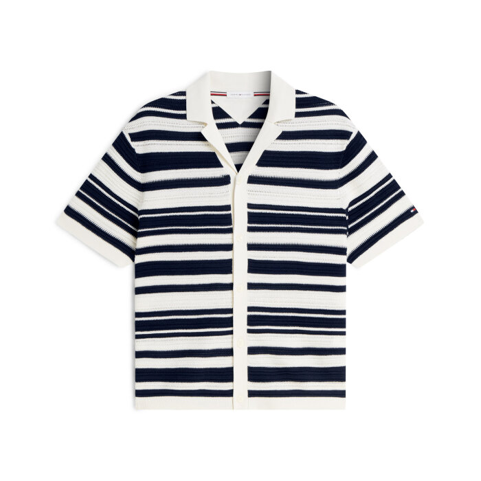 Tommy Hilfiger  - Tommy Hilfiger - Breton stripe knitted shirt | K/Æ Skjorte Ivory Petal