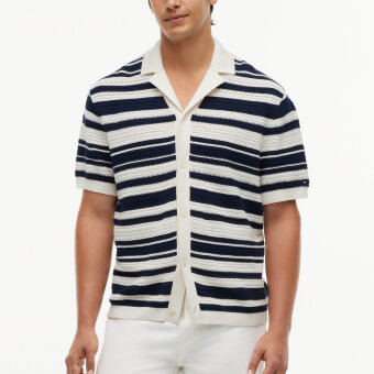 Tommy Hilfiger  - Tommy Hilfiger - Breton stripe knitted shirt | K/Æ Skjorte Ivory Petal