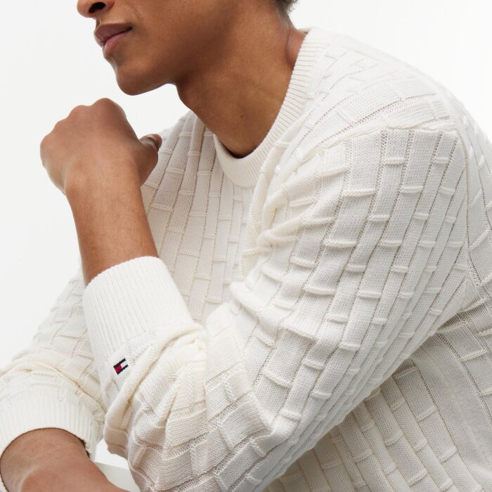 Tommy Hilfiger  - Tommy Hilfiger - Mock cable crew neck | Strik Ivory Petal