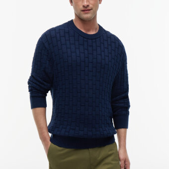 Tommy Hilfiger  - Tommy Hilfiger - Mock cable crew neck | Strik Carbon Navy