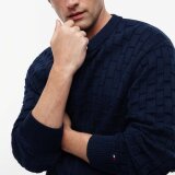 Tommy Hilfiger  - Tommy Hilfiger - Mock cable crew neck | Strik Carbon Navy