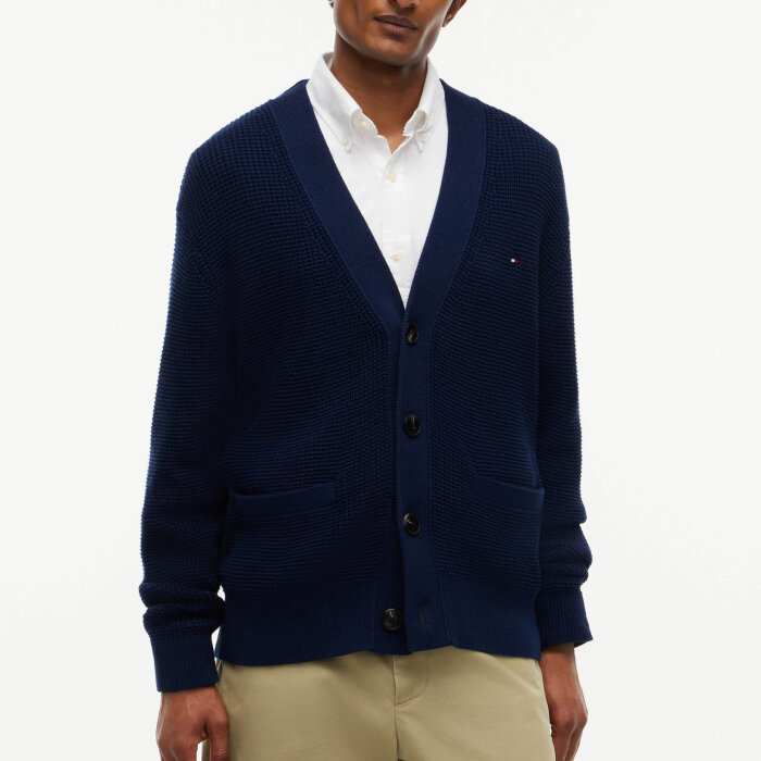 Tommy Hilfiger  - Tommy Hilfiger - Waffle structure | Cardigan Carbon Navy