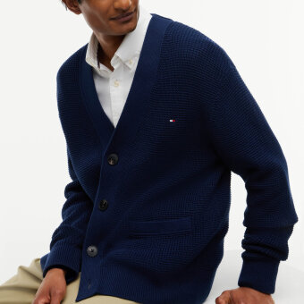 Tommy Hilfiger  - Tommy Hilfiger - Waffle structure | Cardigan Carbon Navy