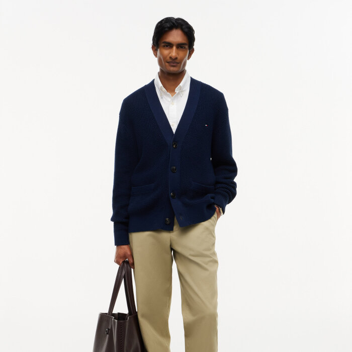 Tommy Hilfiger  - Tommy Hilfiger - Waffle structure | Cardigan Carbon Navy