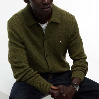 Tommy Hilfiger  - Tommy Hilfiger - Cotton cable button | Cardigan Huntsman Green