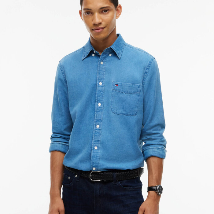 Tommy Hilfiger  - Tommy Hilfiger - Indigo dobby shirt | Skjorte Mid Indigo Blue