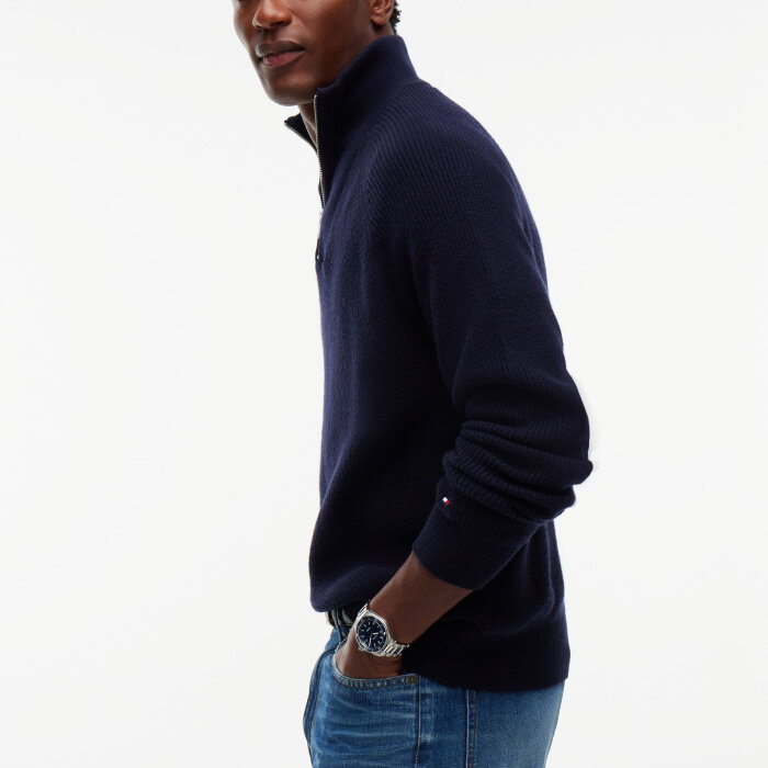 Tommy Hilfiger  - Tommy Hilfiger - Fisherman rib zip mock | Strik Navy Blue