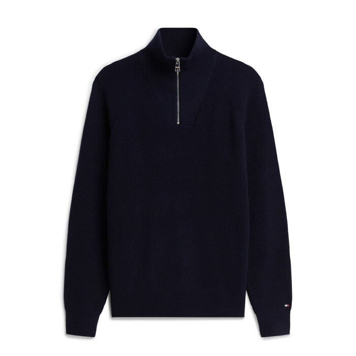 Tommy Hilfiger  - Tommy Hilfiger - Fisherman rib zip mock | Strik Navy Blue