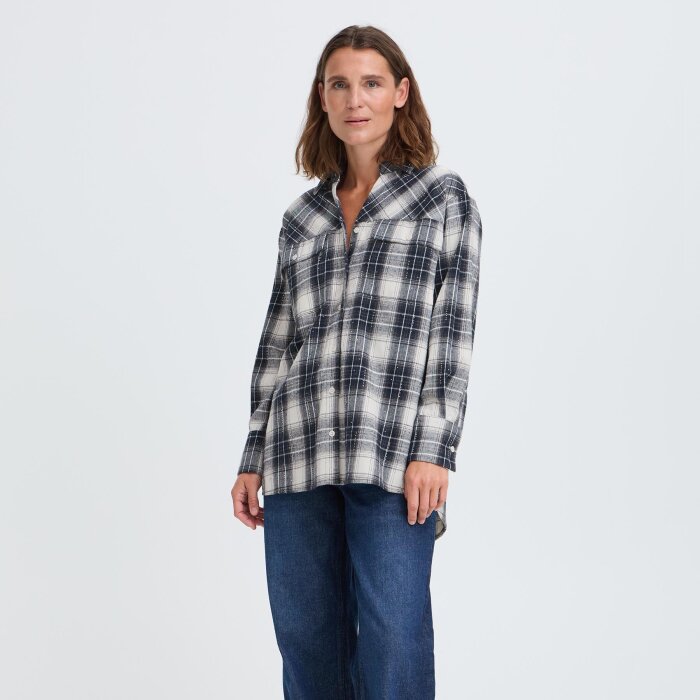 Pulz Jeans ( Dame )  - PULZ - PZKAMMA OVERSIZED | SKJORTE BLUE BEIGE