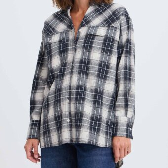 Pulz Jeans ( Dame )  - PULZ - PZKAMMA OVERSIZED | SKJORTE BLUE BEIGE