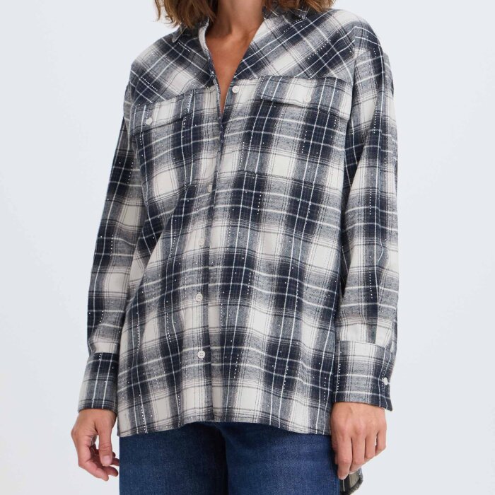 Pulz Jeans ( Dame )  - PULZ - PZKAMMA OVERSIZED | SKJORTE BLUE BEIGE