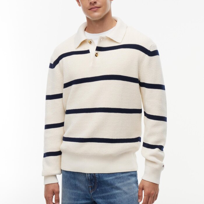 Tommy Hilfiger  - Tommy Hilfiger - Waffle structure rugby | Strik Ivory Petal
