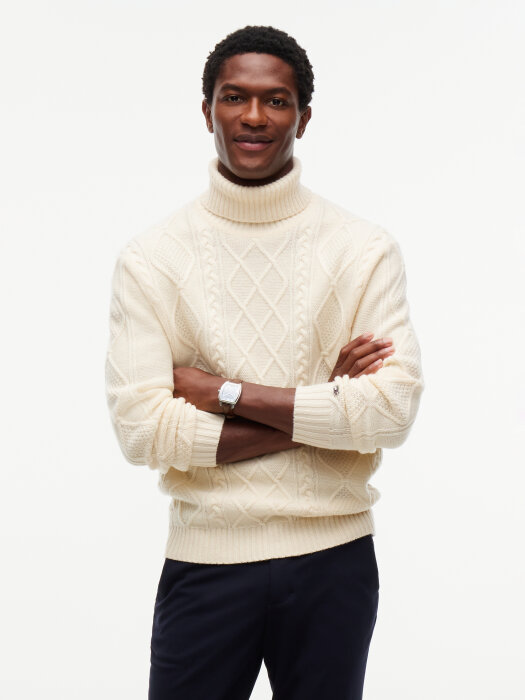 Tommy Hilfiger  - Tommy Hilfiger - NY wool cable sweater | Rullekrave Strik Ivory Petal