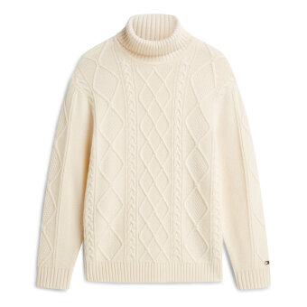 Tommy Hilfiger - Tommy Hilfiger - NY wool cable sweater | Rullekrave Strik Ivory Petal Tommy Hilfiger - Tommy Hilfiger - NY wool cable sweater | Rullekrave Strik Ivory Petal