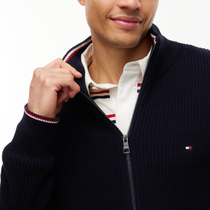 Tommy Hilfiger  - Tommy Hilfiger - RWB rib zip through | Cardigan Navy Blue
