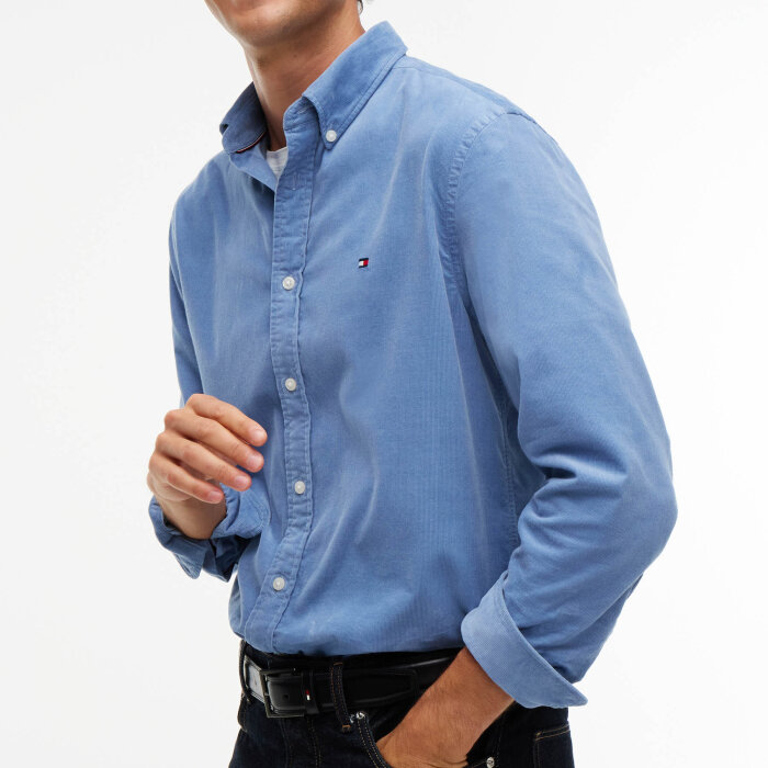Tommy Hilfiger  - Tommy Hilfiger - Solid corduroy shirt | Fløjls Skjorte Brisk Blue