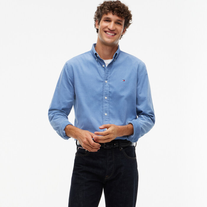 Tommy Hilfiger  - Tommy Hilfiger - Solid corduroy shirt | Fløjls Skjorte Brisk Blue