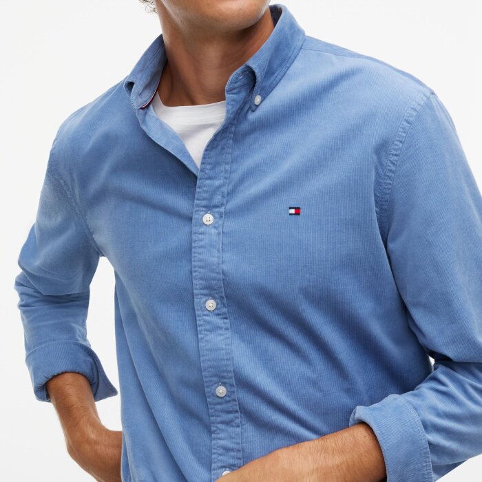 Tommy Hilfiger  - Tommy Hilfiger - Solid corduroy shirt | Fløjls Skjorte Brisk Blue