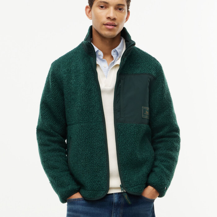 Tommy Hilfiger  - Tommy Hilfiger - Wool Teddy fleece cardigan | Fleece Trøje Nocturnal Green