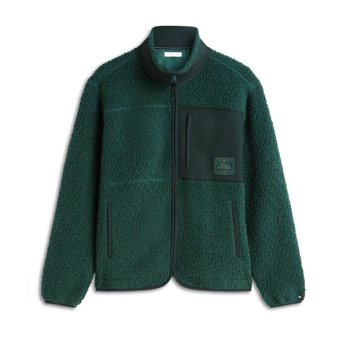Tommy Hilfiger  - Tommy Hilfiger - Wool Teddy fleece cardigan | Fleece Trøje Nocturnal Green