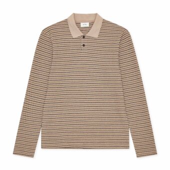 LES DEUX - Les Deux - Knitted stripe polo | Strik Dark Sand LES DEUX - Les Deux - Knitted stripe polo | Strik Dark Sand
