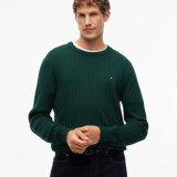 Tommy Hilfiger - Tommy Hilfiger - Herringbone structure C-neck | Strik Noctunal Green Tommy Hilfiger - Tommy Hilfiger - Herringbone structure C-neck | Strik Noctunal Green