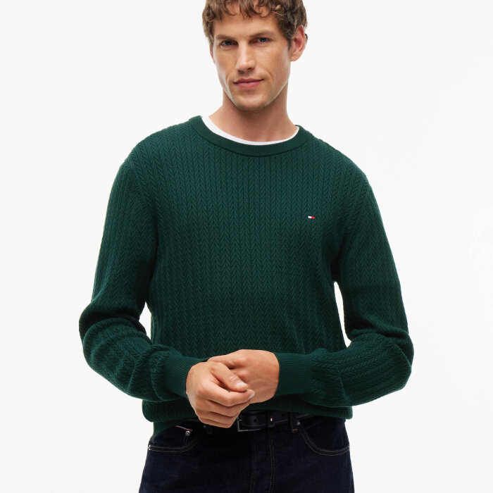 Tommy Hilfiger  - Tommy Hilfiger - Herringbone structure C-neck | Strik Noctunal Green