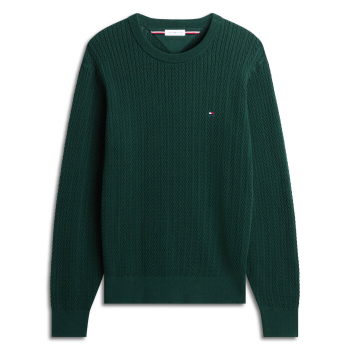 Tommy Hilfiger  - Tommy Hilfiger - Herringbone structure C-neck | Strik Noctunal Green